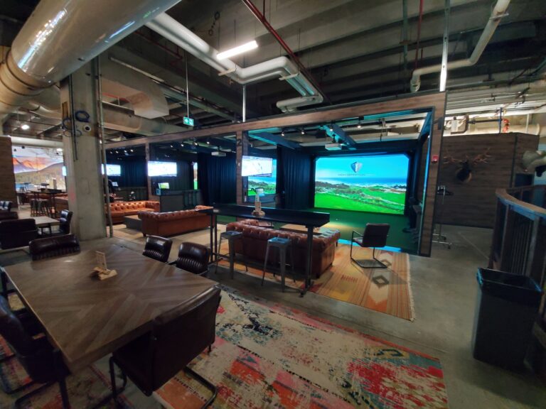 Golf simulator display screen and AV installation by Alanson Media