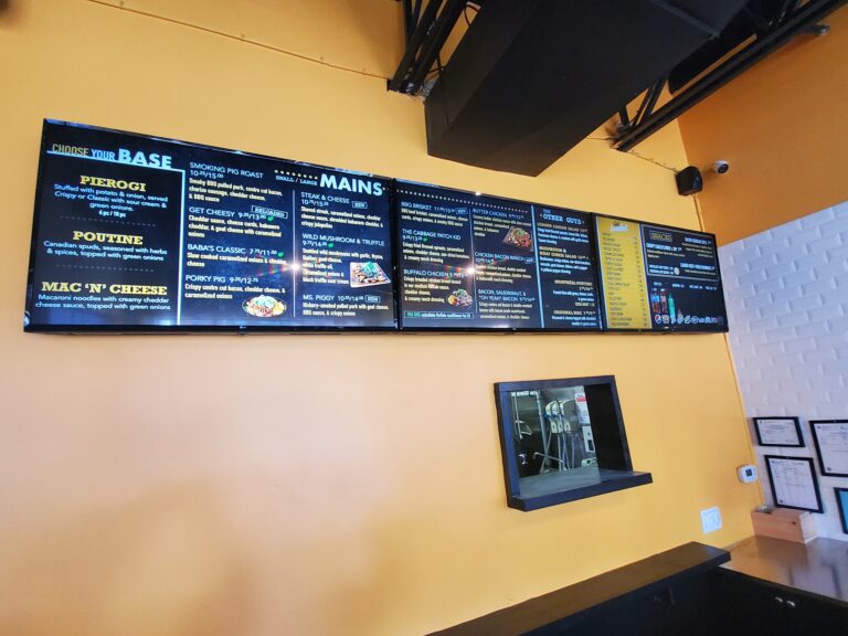 Digital menu board system installation for restaurant client by Alanson Media